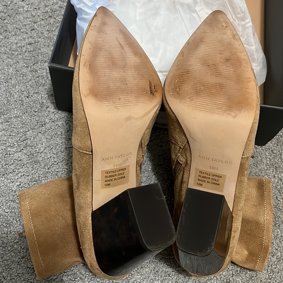 Ann Taylor Kady Faux Suede Tortoise Block Heel Booties Tan 10 - Picture 6 of 10